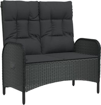 vidaXL Banco De Jard&iacute;n Reclinable Con Cojines Rat&aacute;n Pe Negro 107 Cm Vidaxl