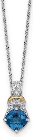 Diamond2Deal Sterling Silver with 14k Accent Cushion London Blue Topaz and Diamond Pendant Necklace