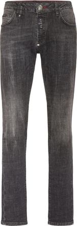 Philipp Plein Hexagon Denim Broek met Logo Label - Heren - Slim Fit Jeans - Grijs - W33 - Denim - Jeans