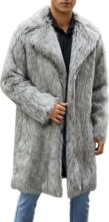 Generic Men Faux Fur Coat 2024 Open Front Warm Winter Thicken Cardigan Overcoat Fluffy Soft Long Parka Jacket Outwear (D-Gray, XL)