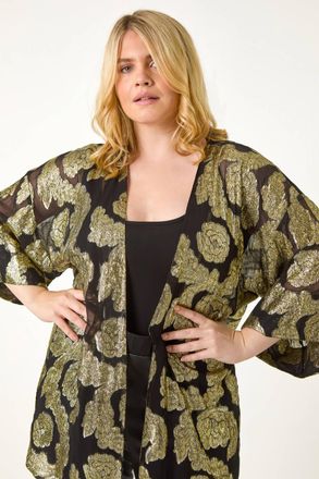 Roman Floral Foil Print Kimono
