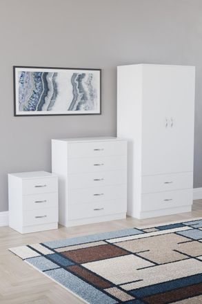 Home Discount Vida Designs Riano 3Pc Bedroom Set - 3 Drawer Bedside & 5 Drawer Chest in White