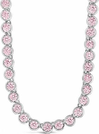 Sterling Forever Helene Bezel Cubic Zirconia Tennis Necklace in Silver/pink at Nordstrom, Size 18