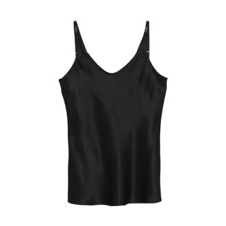 Brunello Cucinelli Brunello Cucinelli, Sleeveless Tops, female, Black, Size: M V-Neck Silk Top