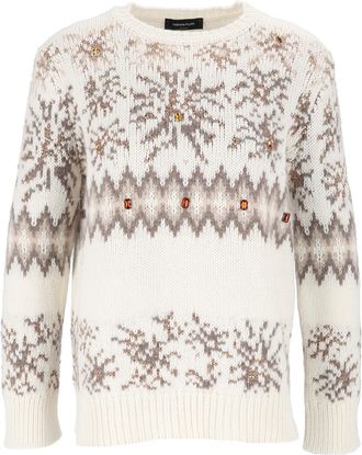 Fabiana Filippi Raffia Platinum Mohair Jacquard Crewneck Sweater