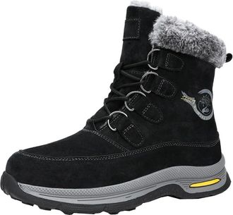 Generic Men winter snow boots with plush insulation warm and thick soles outdoor high top cotton shoes anti slip and wear resistant boots (Black,6.5)