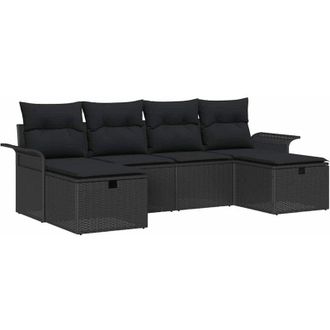 vidaXL Garden Sofa Set with Cushion Manual 6 pcs Black Poly Rattan vidaXL