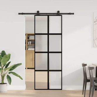 Berkfield Home Sliding Door with Hardware Set 76x205 cm Tempered Glass&Aluminium in Black