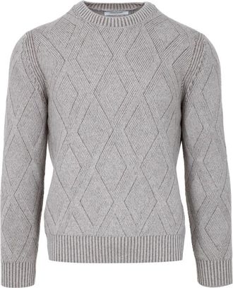 Gran Sasso Kasjmiermix Rhombus Links Trui - Heren - Cashmere truien - Grijs - 2XL - Kasjmier - Truien & Vesten