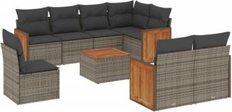 vidaXL Set De Muebles De Jard&iacute;n 9 Pzas Y Cojines Rat&aacute;n Sint&eacute;tico Gris Vidaxl