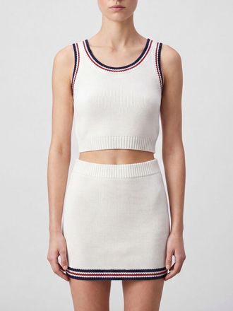 Brunello Cucinelli Top cropped in maglia di cotone senza maniche con profili a contrasto