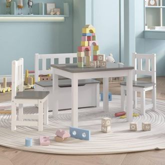 vidaXL Mesa Y Sillas Infantiles 4 Piezas Mdf Blanco Y Gris Vidaxl