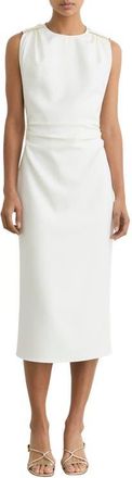 Reiss Bronte Ruched Sleeveless Midi Dress in Ivory at Nordstrom, Size 12 Us