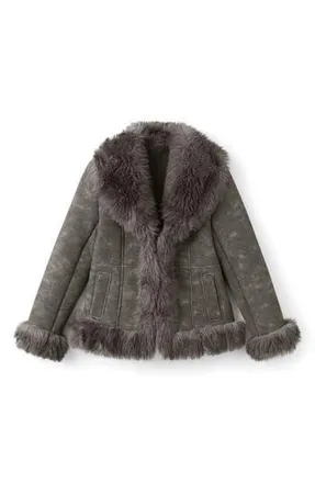 Mango Faux Suede & Faux Fur Jacket in Grey at Nordstrom Rack, Size Large