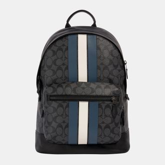 Coach Mens West Backpack in Pieced Signature Varsity Stripe Bag - Black - One Size