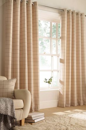 furn. Ellis Windowpane Check Eyelet Curtains in Natural | Size: 229 cm width x 229 cm drop