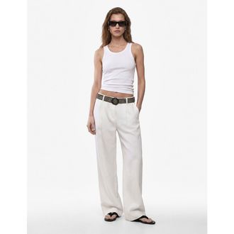 Koton Belted Linen Wide Leg Trousers in White at Nordstrom, Size 10