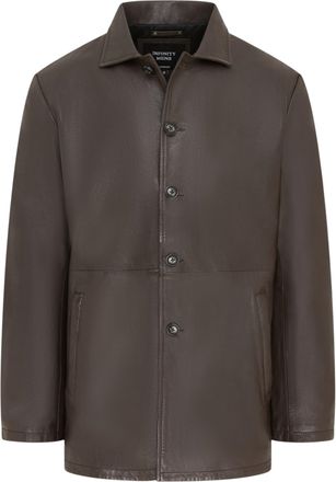 Infinity Leather Mens Brown Leather Long Collared Car Coat Jacket - Berry