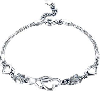 Generic Bracelet Adjustable Bangle Heart Bracelets For Womens Girls Cubic Zirconia Birthstone Earnings (Silver, 16cm)
