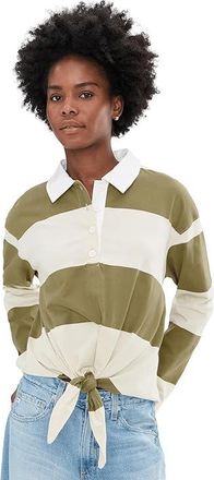 Sanctuary Rugby Tie Front T-Shirts Womens Clothing Covert Green/Collagen Stripe : LG (US 10-12), Cotton