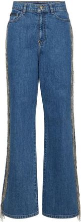 Philipp Plein Skater Fit Jeans Kristallen Franjes - Dames - Flared Jeans - Blauw - W30 - Katoen - Jeans
