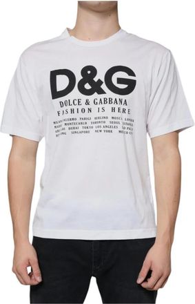 Dolce & Gabbana Witte Katoenen Logo Print T-Shirt - Heren - T-shirts - Wit - S - Katoen - Tops