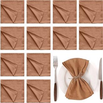 OEM Servilletas Suaves De Mezcla De Lino, Paquete De 12, Servilletas De Tela, Mezcla De Algod&oacute;n Y Lino, Marr&oacute;n Caf&eacute;, 30 X 30 Cm