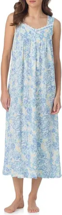 Eileen West Floral Knit Ballet Nightgown in White Aqua at Nordstrom, Size X-Large