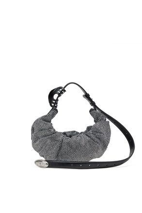 Diesel Grab-D S-Small scrunched hobo bag in crystal denim - Shoulder Bags - Woman - Black