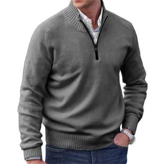 Generic Mens Cashmere Quarter-Zip Sweaters Basic, Casual Long Sleeve Pullover Sweater,Mock Neck Knit Pullover Sweater (Dark Gray,XL)
