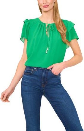 CeCe by Cynthia Steffe Tie Neck Flutter Sleeve Top in Medium Green at Nordstrom Rack, Size Xx-Small