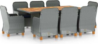 vidaXL Set Comedor Jard&iacute;n 9 Pzas Y Cojines Rat&aacute;n Sint&eacute;tico Gris Claro Vidaxl
