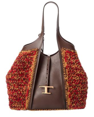 Tod's Tods Logo Knit & Leather Tote