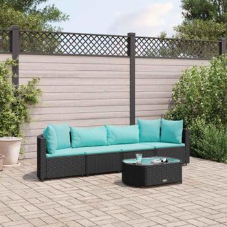 vidaXL Vidaxl - Set De Muebles De Jard&iacute;n 5 Pzas Y Cojines Rat&aacute;n Sint&eacute;tico Negro