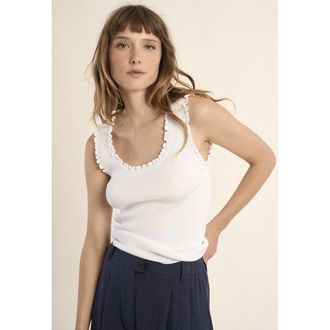 Molly Bracken Geribbelde tanktop met hals met volant