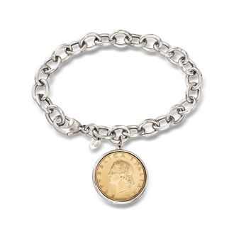 Ross-Simons Italian Genuine 20-Lira Coin Charm Bracelet in Sterling Silver