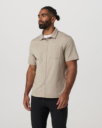Vuori Clothing Short Sleeve Ponto Button Down Shirt | Truffle Heather | Medium