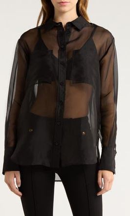 Frame Denim The Silk Organza Button-Up Shirt in Black at Nordstrom Rack, Size Large