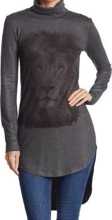 Go Couture Lion Turtleneck Tunic in Charcoal Print 1 at Nordstrom Rack, Size X-Large