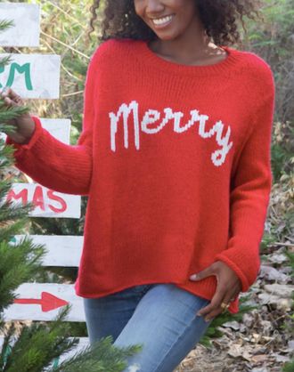 Wooden Ships Merry Chunky Crewneck Sweater In Red Ginger/pure Snow