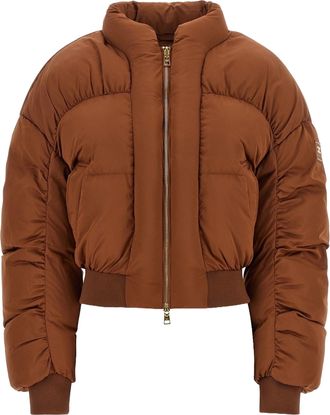 Elisabetta Franchi Matte Textured Oversized Down Coat with Logo Patch