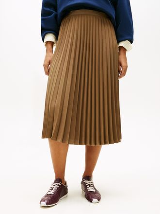 Tommy Hilfiger Plisseerock TOMMY HILFIGER FLUID PLEATED PULL ON MIDI SKIRT, Damen, Gr. 34, nordic taupe, Web, Obermaterial: 100% Polyester, unifarben, regular fit wa