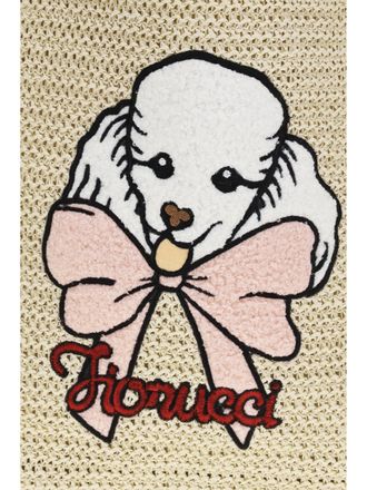 Fiorucci Womens Tote Bag Poodle Raffia Beige Paper Handbags Hand