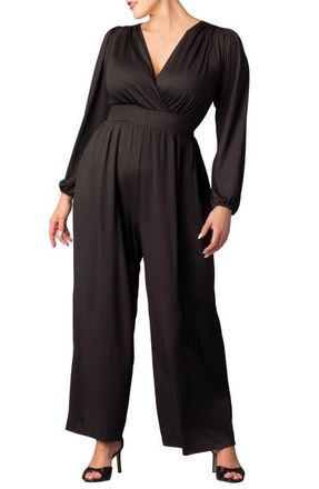 Kiyonna Brigitte Long Sleeve Jumpsuit in Black Noir at Nordstrom, Size 2X