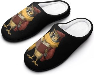 Generic Reading Owl Mens House Slippers Memory Foam Washable Cotton Slip on Home Shoes