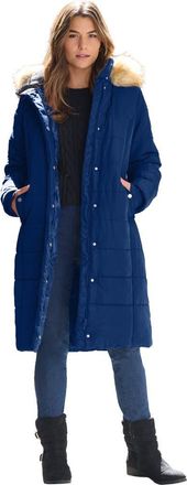 Roaman's Plus Size Knee Length Puffer Coat in Evening Blue at Nordstrom, Size Medium