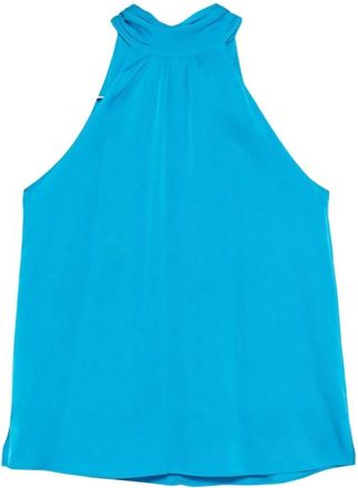 Nouvelle/Silk95Five Sleeveless Tops, female, Blue, Size: XS Gathered Neckline Halterneck Top