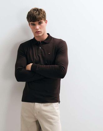 Tommy Hilfiger polo a maniche lunghe con bandiera, marrone