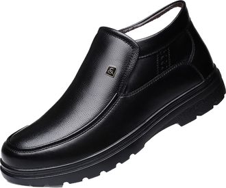 Generic MenS Slip-On Fleece-Lined Ankle Boots, Warm Comfortable Protective Walking Shoes, Waterproof Outdoor Winter Hiking Boots,Black,10 UK