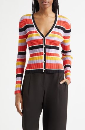 Toccin Greta Stripe Ribbed Button Front Cardigan in Tuscan Stripe at Nordstrom, Size Xx-Small